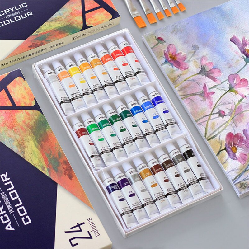 Deli 12/24 farver akrylmaling 12ml pigment håndmalet væggips pinturas acrilicas para pintar manualidades akrylmaling
