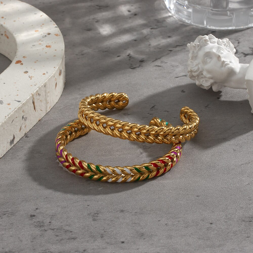 Braccialetti larghi del braccialetto del grano aperto del polsino dell'acciaio inossidabile di 10MM per il braccialetto alla moda dei gioielli del partito dell'olio gocciolante di colore delle donne