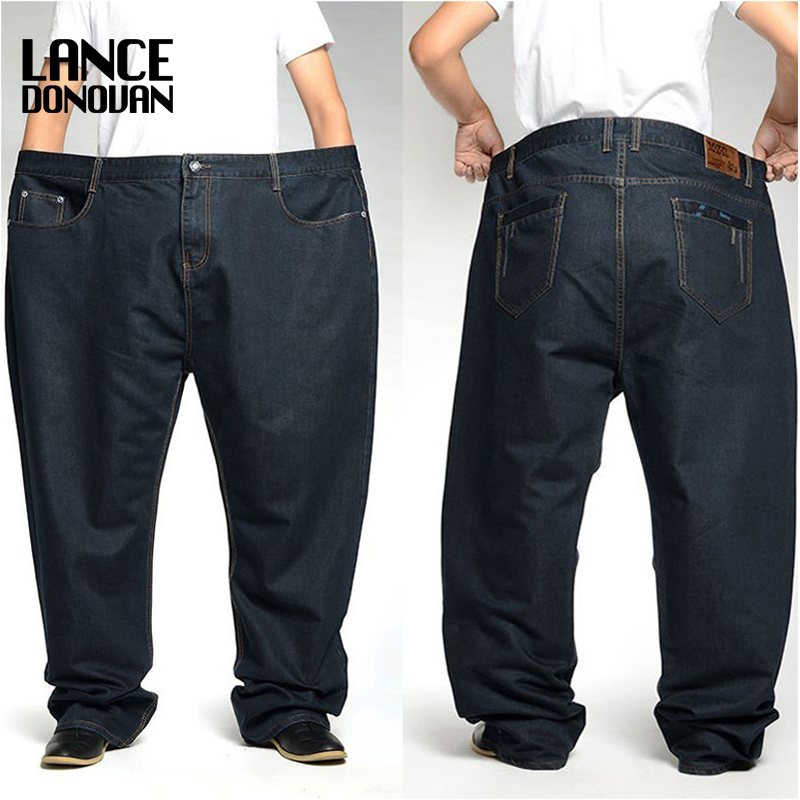Plus Size 46 48 50 52 men's casual business classic man jeans dark blue brand light wash trousers denim