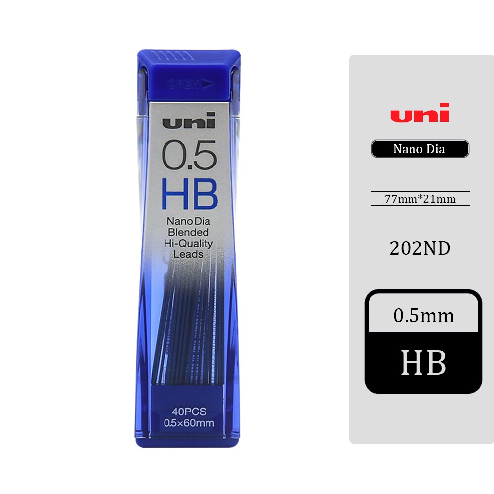 UNI 202ND Automatic Pencil Lead 0.5/0.7/0.3 Refill Nano Diamond Not Easy To Break Pencil Lead Black HB/2B/2H/B for Students: 0.5mm HB