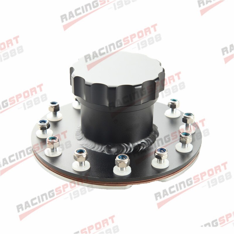 Billet Aluminum Fuel Cell Fast Fill Filler Neck 12 Bolt Flange + Cap Black/SILVER: BLACK