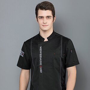 Unisex Casual Soft Chef Jackets Short Sleeve Kitchen Catering Restaurant Food Serive Work Uniform: black / M