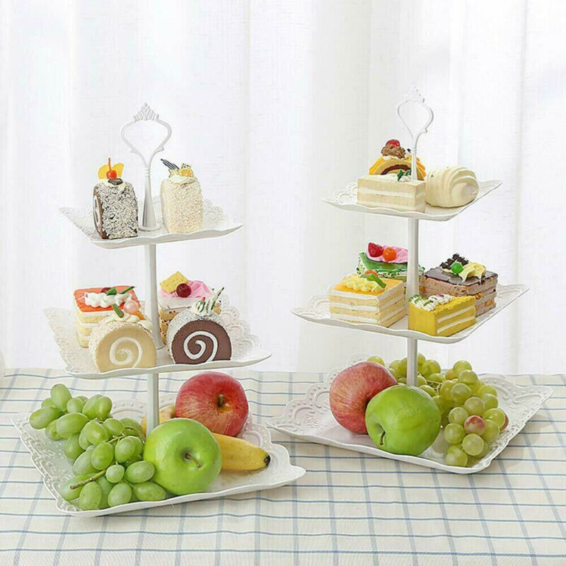 Faroot 3 Tier Plastic Cake Stand Afternoon Tea Wedding Plates Party Tableware Bakeware Cake Shop Three Layer Cake Rack Storage