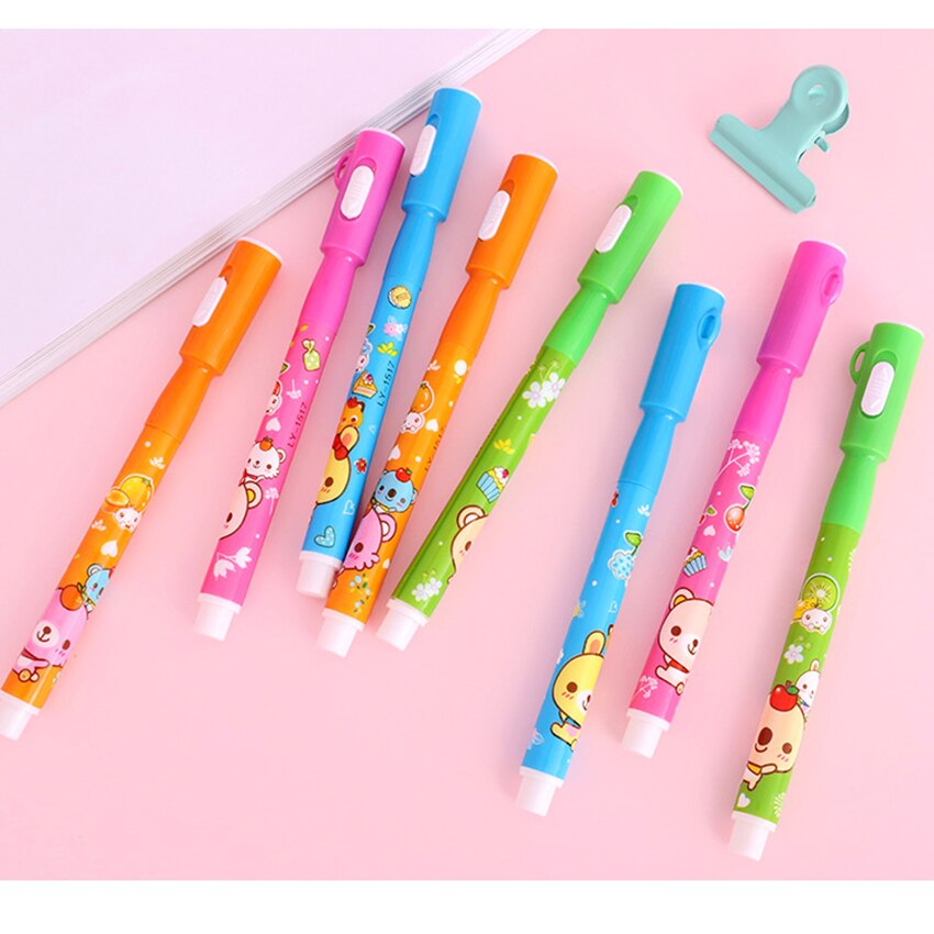 Invisible Highlighter Pen with LED Electronic Light Round Fiber Tip Marker Pen for Kids Students Stationery Supply