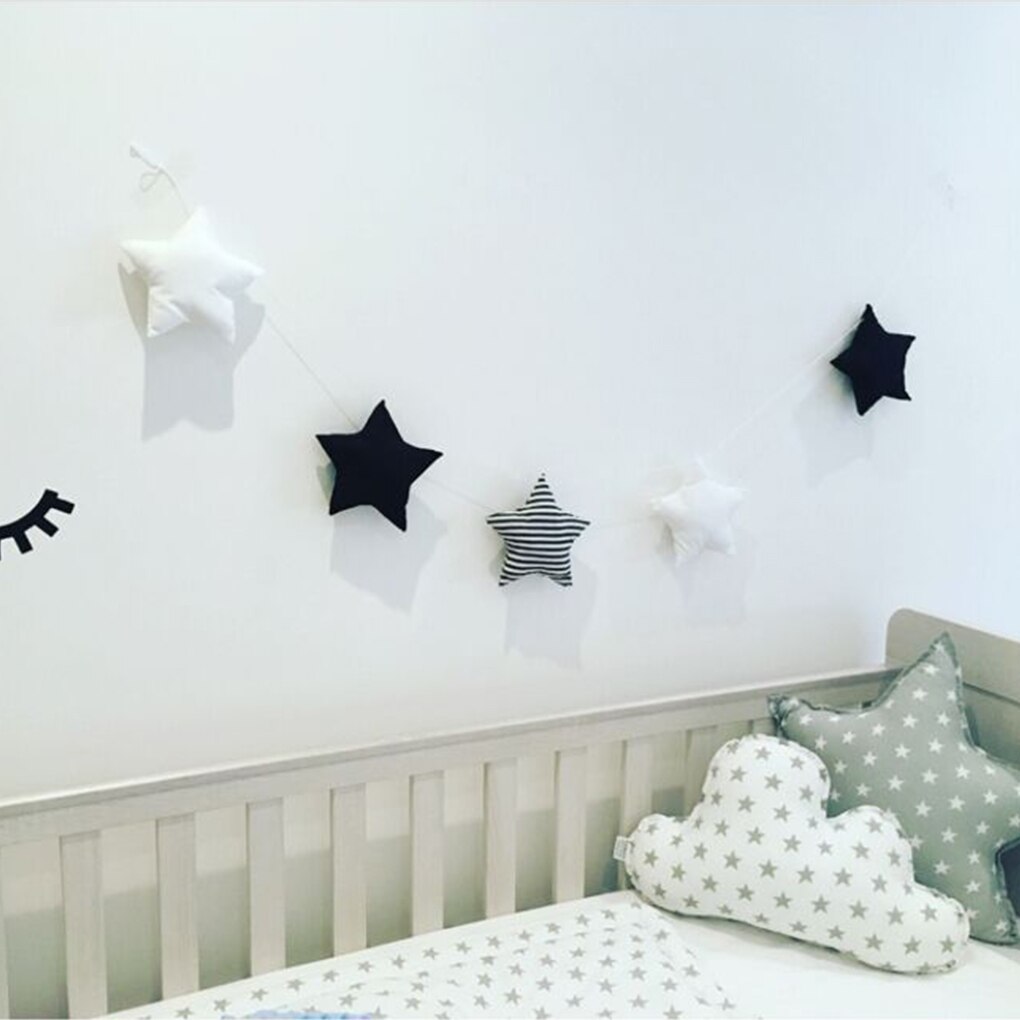 Tira de decoración de estrella colgante para pared de niños, cartel de pared del dormitorio, cuerda de algodón, adorno de estrellas