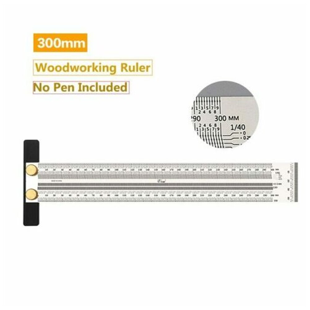 Stainless Steel Ultra Precision Marking Ruler Woodworking Scribing Angle Measuring Ruler Builders Craftsmen Measur Tool: 300MM No Pen