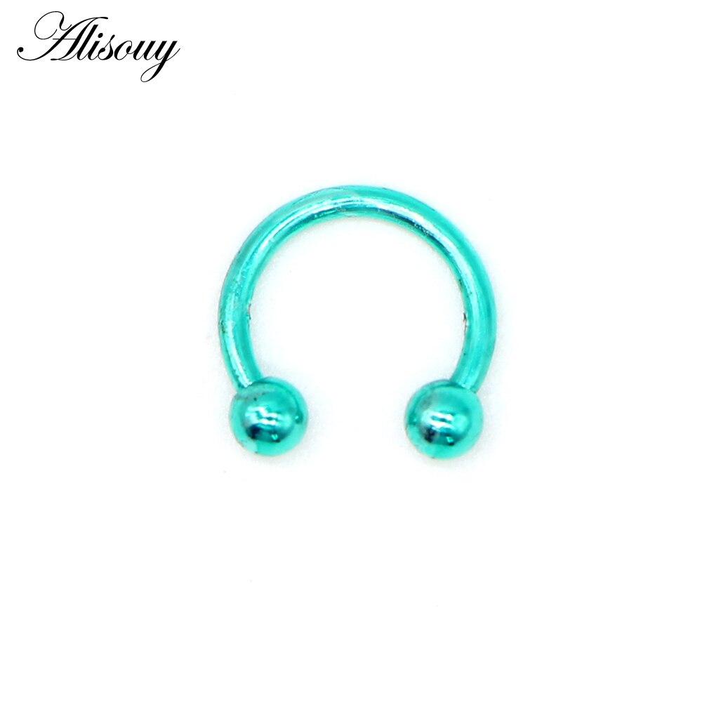 Alisouy 1 Uds tabique nasal anillo labio pezón ceja lóbulo aros herradura oreja Piercings para Mujeres Hombres acero joyería del cuerpo: G Green