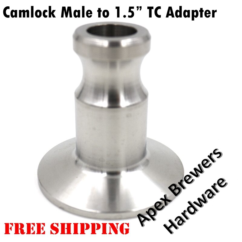 Male Camlock to Tri Clover Adapter, 1/2" Cam x 1.5"TC, SS04, High Flow Fitting, Brewer Hardware,