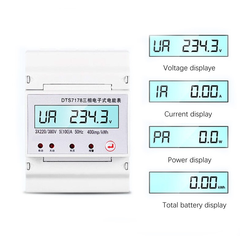 Three-phase Multifunctional watt-hour meter 4P miniature rail meter AC 380v meter home remote communication 485