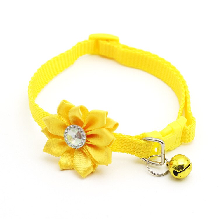 Collier en forme de cloche pour animal de compagnie, motif floral, collier pour chat, petit chien, chiot, réglable, ruban en Nylon: yellow
