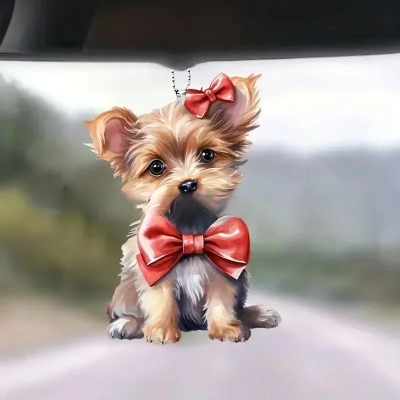 Lindo perro Material acrílico accesorios decorativos planos para coche moldura Interior colgante para coche adornos colgantes adornos para coche: Oro