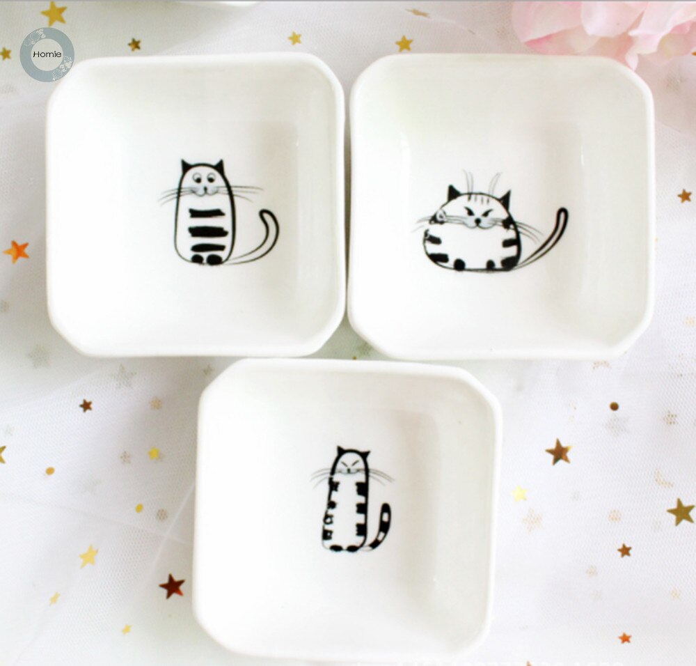 6pcs Square cat Sauce dish ceramic dinner plates sets cat plate Small Saucer Shape Dinner Tray Sauce Dish Mini Ceramics Plate