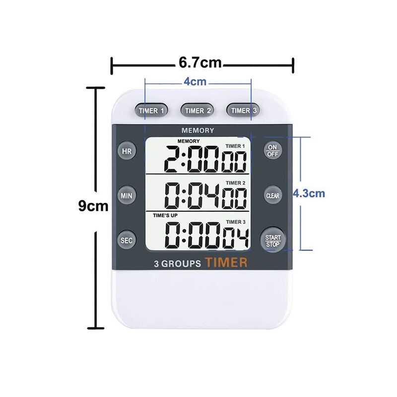 Ledd digital kök timer väckarklocka 100 timmars trippel nedräkning / upp timer för matlagning dusch läxa träning gym träning