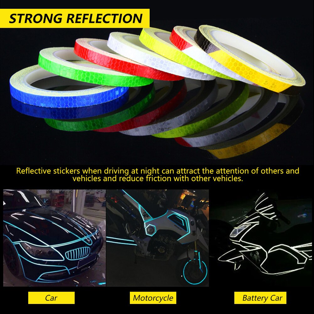 1Cm * 8M Fiets Reflecterende Stickers Nacht Reflecterende Veiligheidswaarschuwing Conspicuity Tape Film Sticker Strip Fiets Accessoires