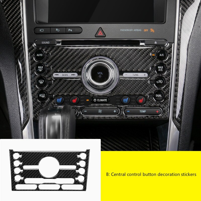 For Ford Explorer Car Accessories Carbon Fiber Interior Trim Gear Panel Navigation Outlet Center Console Stickers 5D: Black