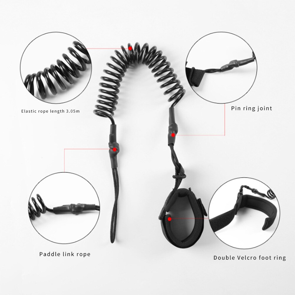 10 fuß lange, aufgerollte surfbrett-leash, stand-up-paddle-board-knöchel-leash, sup-board-fuß-bein-seil, surfbrett-raft-kajak-seil