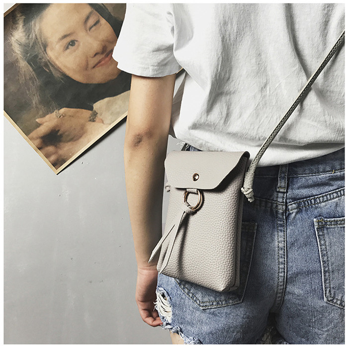 XZXBBAG Women PU Leather Messenger Bags Mini Cell Phone Pocket Cellphone Pouch Students Crossbody Case Girl Small Shoulder Bags: Gray