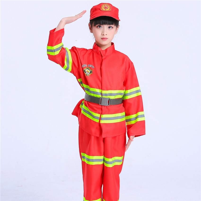 Feuerwehrmann Cosplay Halloween Kostüme für Kinder Kinder Feuer Polizei Kleidung Feuerwehrmann Uniform für Jungen Kostüm Set 100-170CM