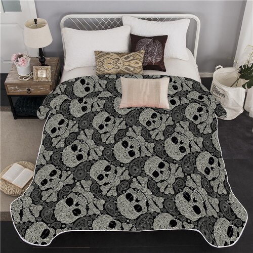 Czaszki narzuta czarna kołdra narzuty na dziecięce tekstylia domowe dla dorosłych: Default Title