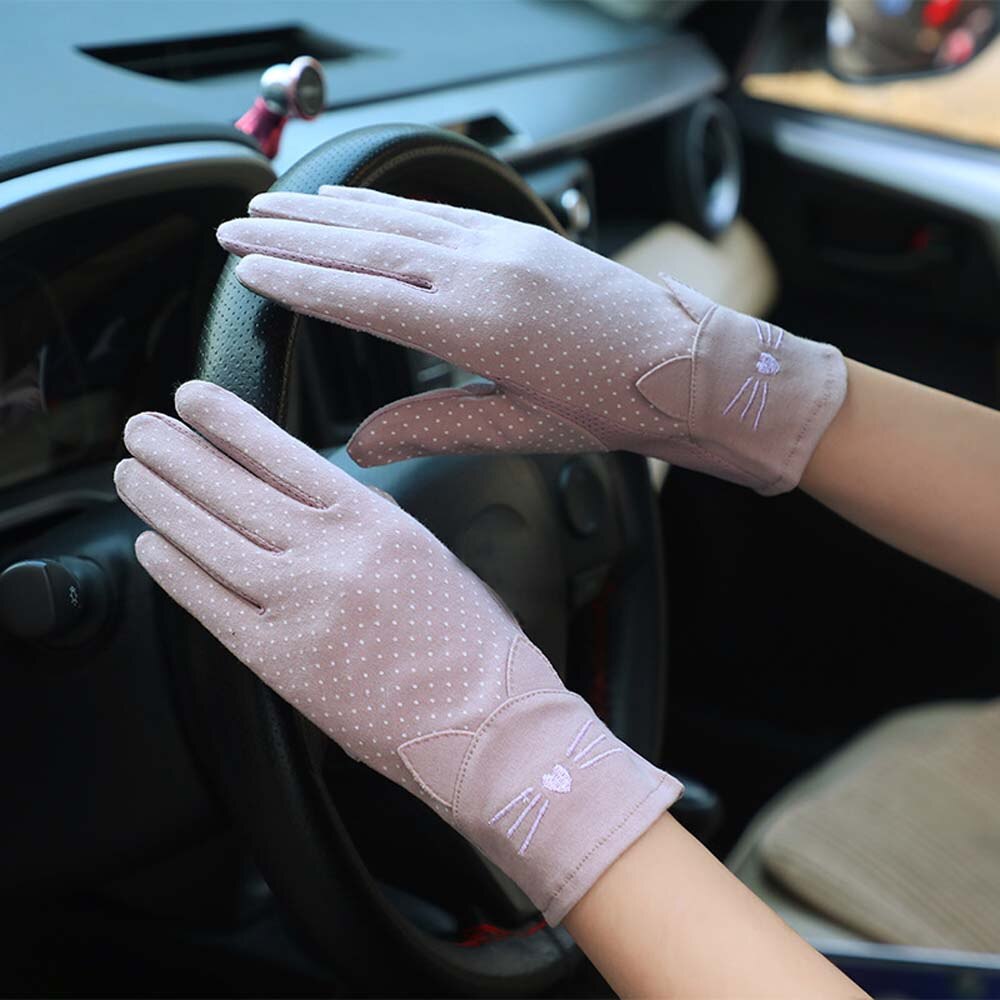 Mode Vrouwen Handschoenen Dames Zon Protec Handschoenen Dunne Zomer Rijden Elastische Katoen Ademend Rijden Handschoenen Leuke Kat Dot Mitten