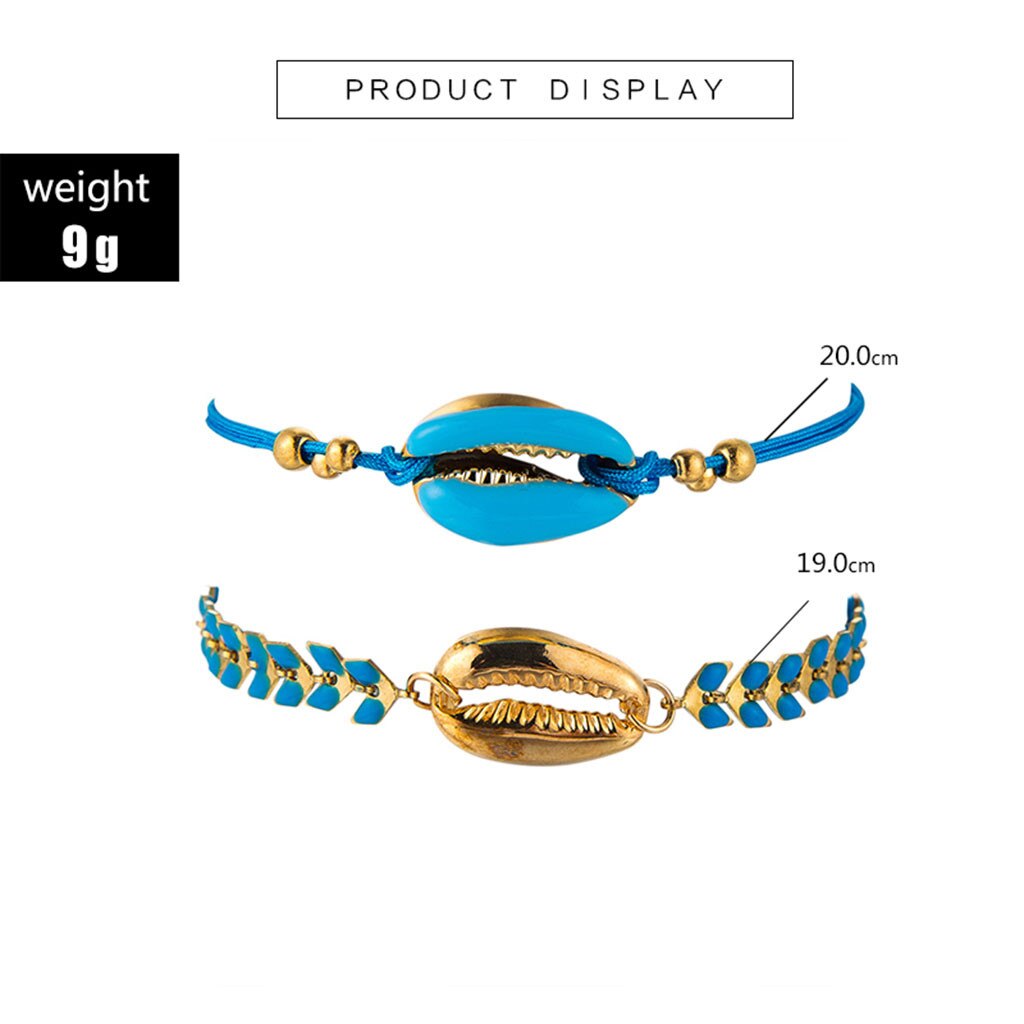 Bohemian Beaded Ankle Bracelets Set Multilayer Sea Shell Charm Knitted Blue Theme Bracelets Women Anklet Foot Jewelry