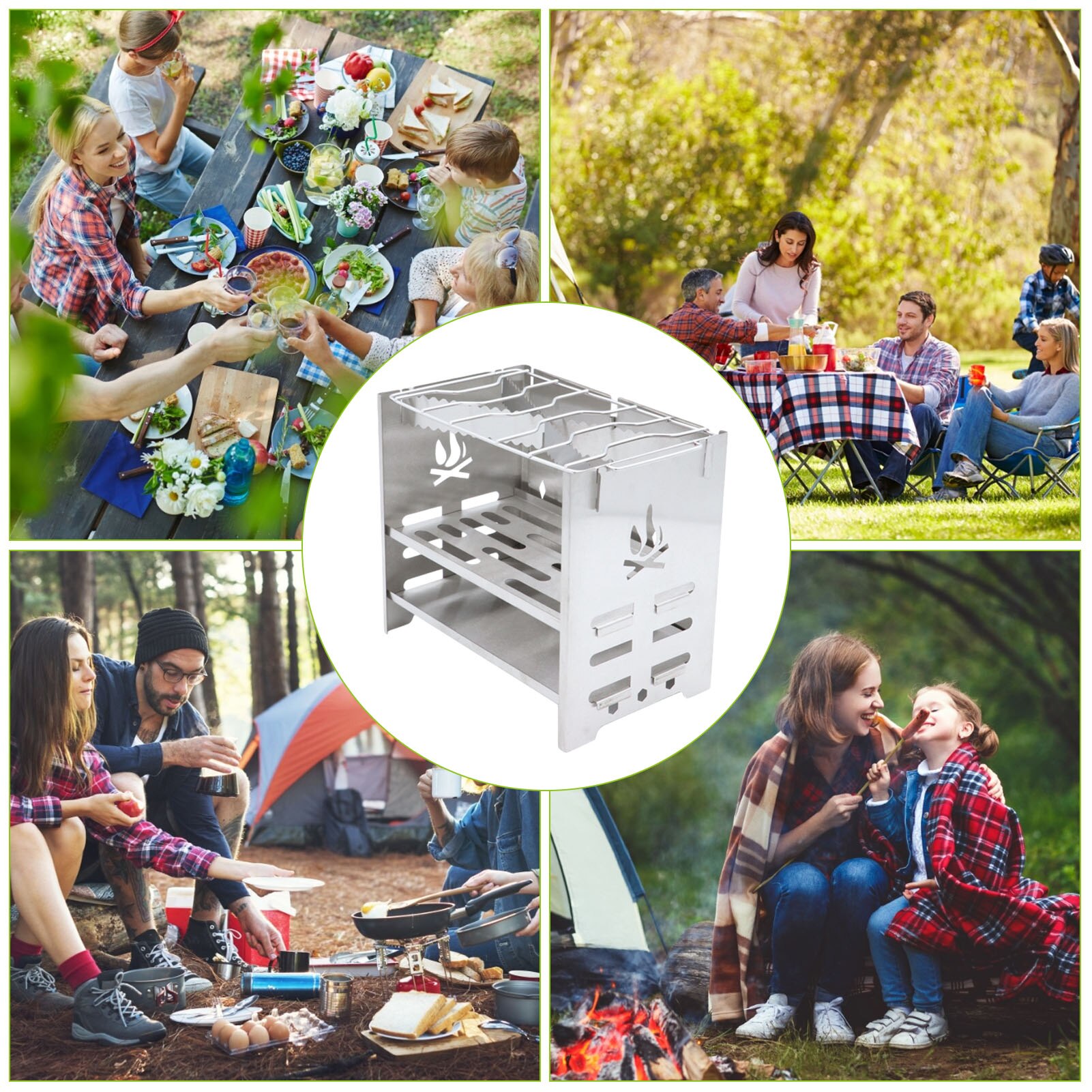 Camping Rocket Stove Stainless Steel Folding Stove Wood Stove for BBQ #W0