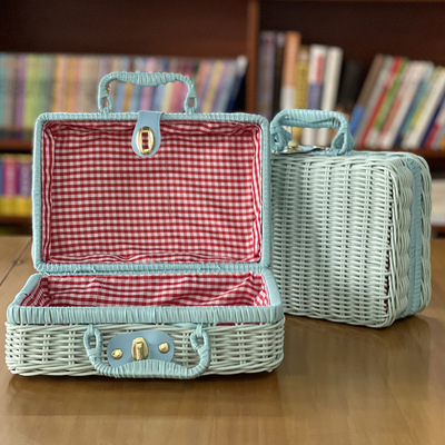 Paniers en rotin PP rétro, panier de rangement pour pique-nique, valise WUNICEF avec boîte à la main, boîte de rangement cosmétique tissée, rangement d'organisation: XXL / Marron