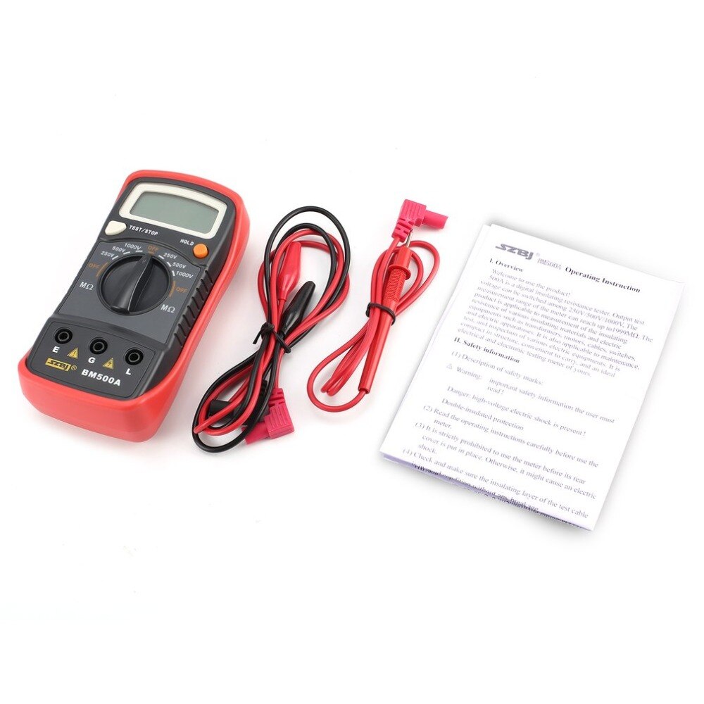 BM500A Digital Megger 1000V Auto Range Insulation Resistance ohm Meter Tester Megohmmeter Multimeter Voltmeter LED indication