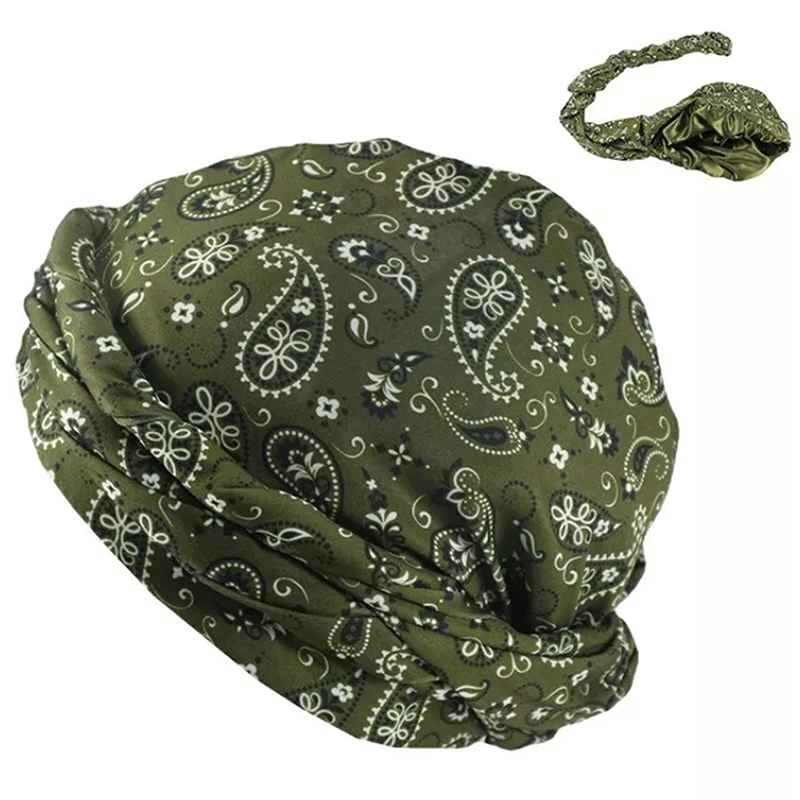 Men Women Paisley Print Headscarf Pirate Hat Outdoor Sport Cycling Bandana Sweat Absorbant Muslim Turban Bohe Style Head Wrap: green