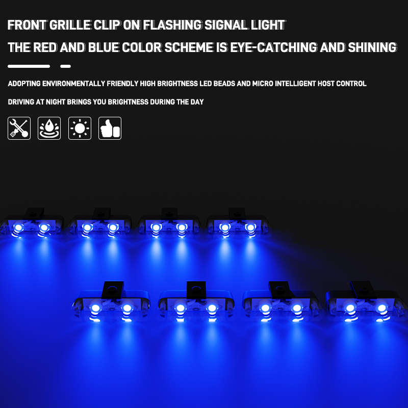 8 in 1 LED Emergency Strobe Lights For Truck Vehicle Warning Flashing Caution Light Grilles DRL Police Wireless Remote Control: Blue