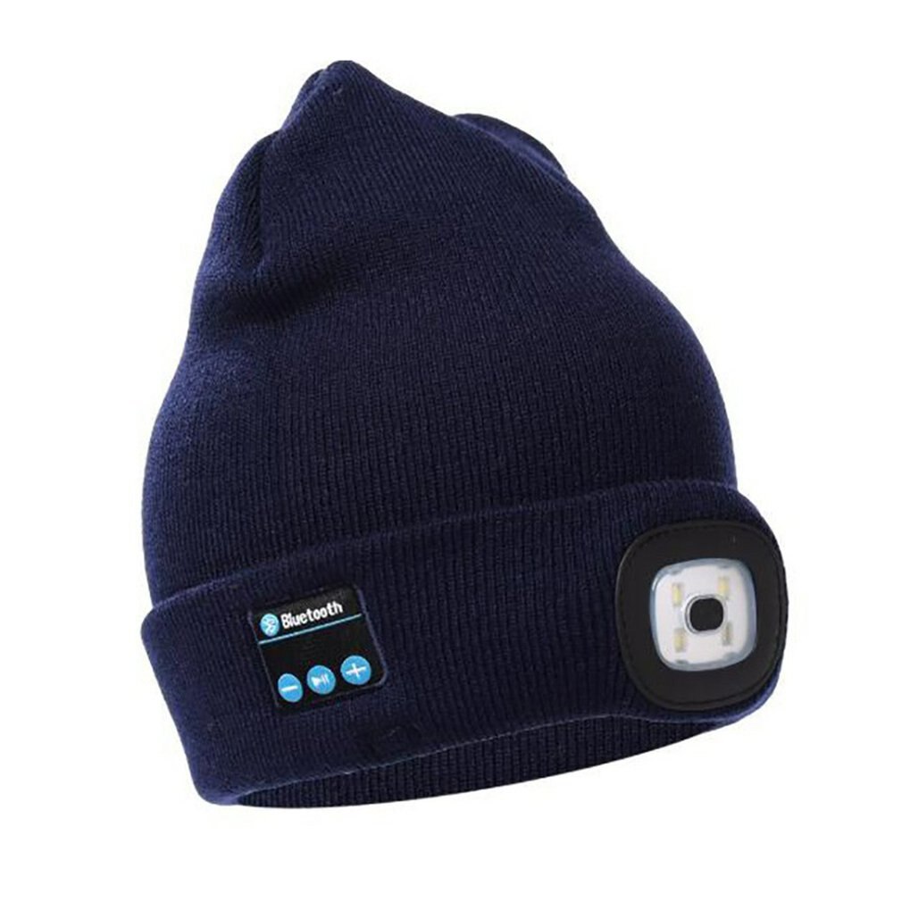 Winter Beanie Hat Wireless Smart Cap Headphone Headset with LED Light Handfree Music Headphone Earphones for: Dark blue