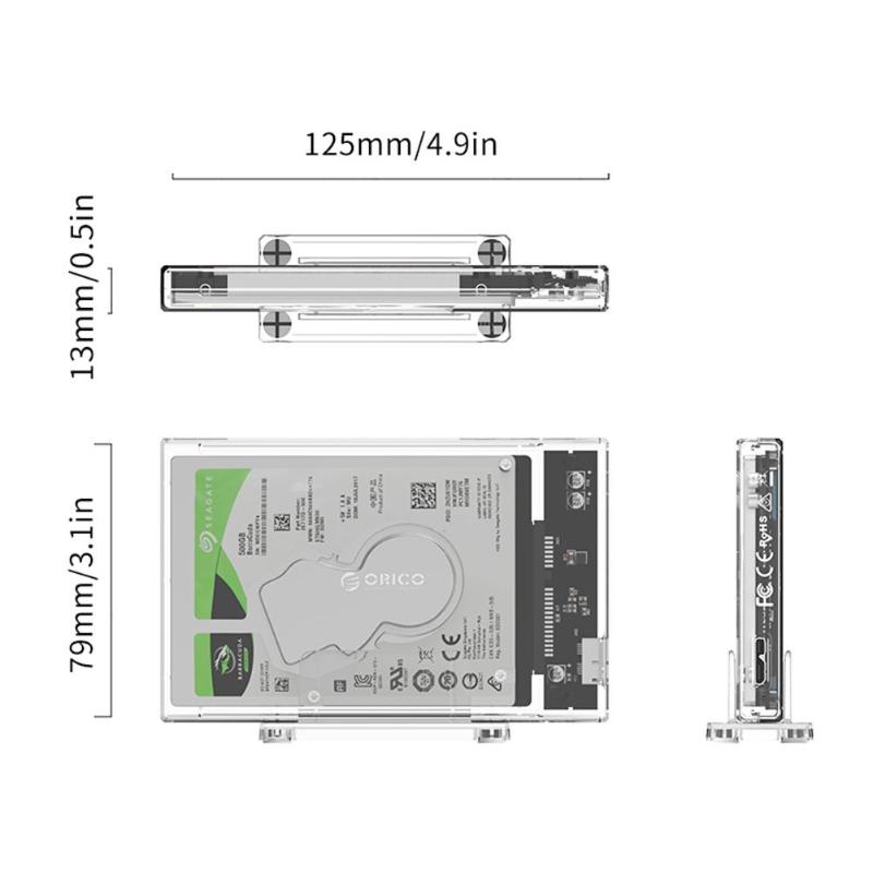 ORICO HDD Case USB 3.1/USB3.0 Type-C/Micro B to 2.5 SATA Hard Disk SSD External Enclosure with Bracket Base USB Cable