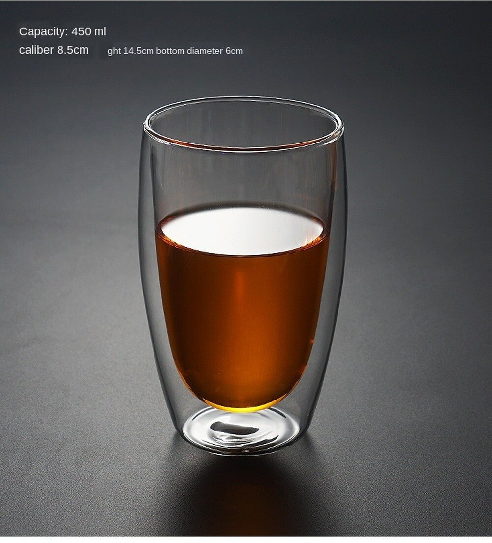 Double wall glass cup Heat resistant glass coffee cup Whiskey Glass tea cup beer mug 80ml capacity glass cup shot drinkware: 450ML