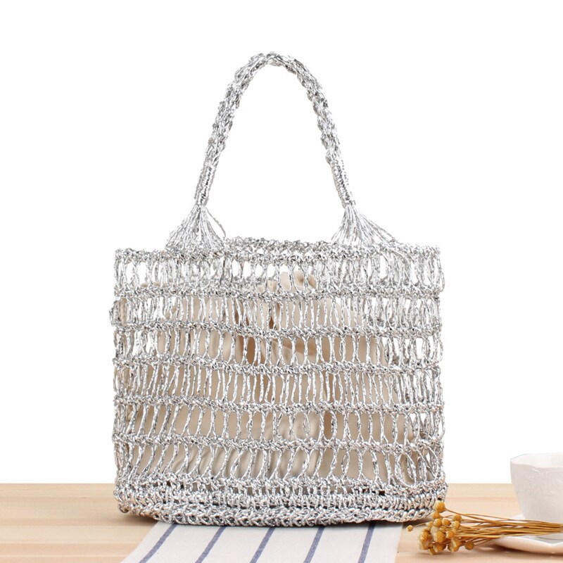Gewebte tasche aus gold- und silberdraht, hohle handhaken, gewebte tasche, chaonvsen strandhandtasche, schultertasche: Silber