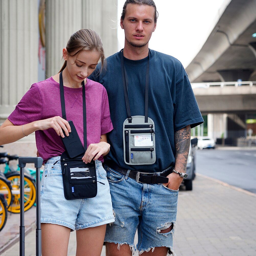 Uchwyt na paszport podróże Rfid ID Organizer robić kart kredytowych saszetka na szyję na ramię anty-kradzież wodoodporna tkanina regulowany pasek na ramię