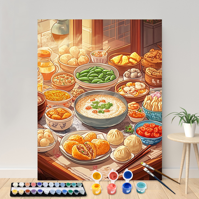 Maling etter tall kinesisk frokost akrylmaling lerret portrett familie barn foto jul: Lysegrå / 40 x 60cm
