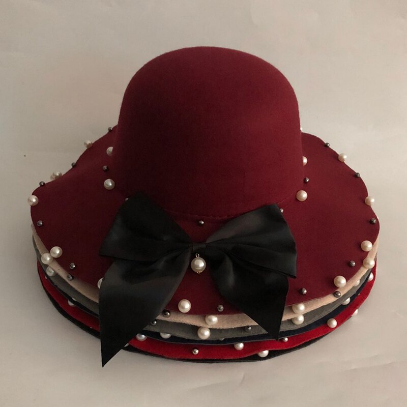 Vinter hatte solid uld blanding sløjfe pære fedoraer til kvinder pige afslappet forårs uld kunstige jazz kasketter simple top hatte