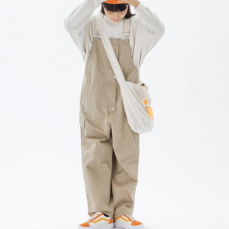 Estilo Safari. Mono de Babero con bolsillos para hombre, ropa de calle, monos holgados, pantalones de trabajo con pechera de pierna ancha de Color sólido