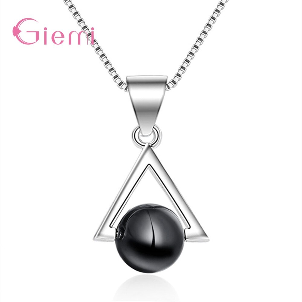 S925 en argent Sterling offre spéciale à la perle noire étincelante Triangel pendentif chaîne collier boucles d'oreilles pour les femmes ensembles de bijoux