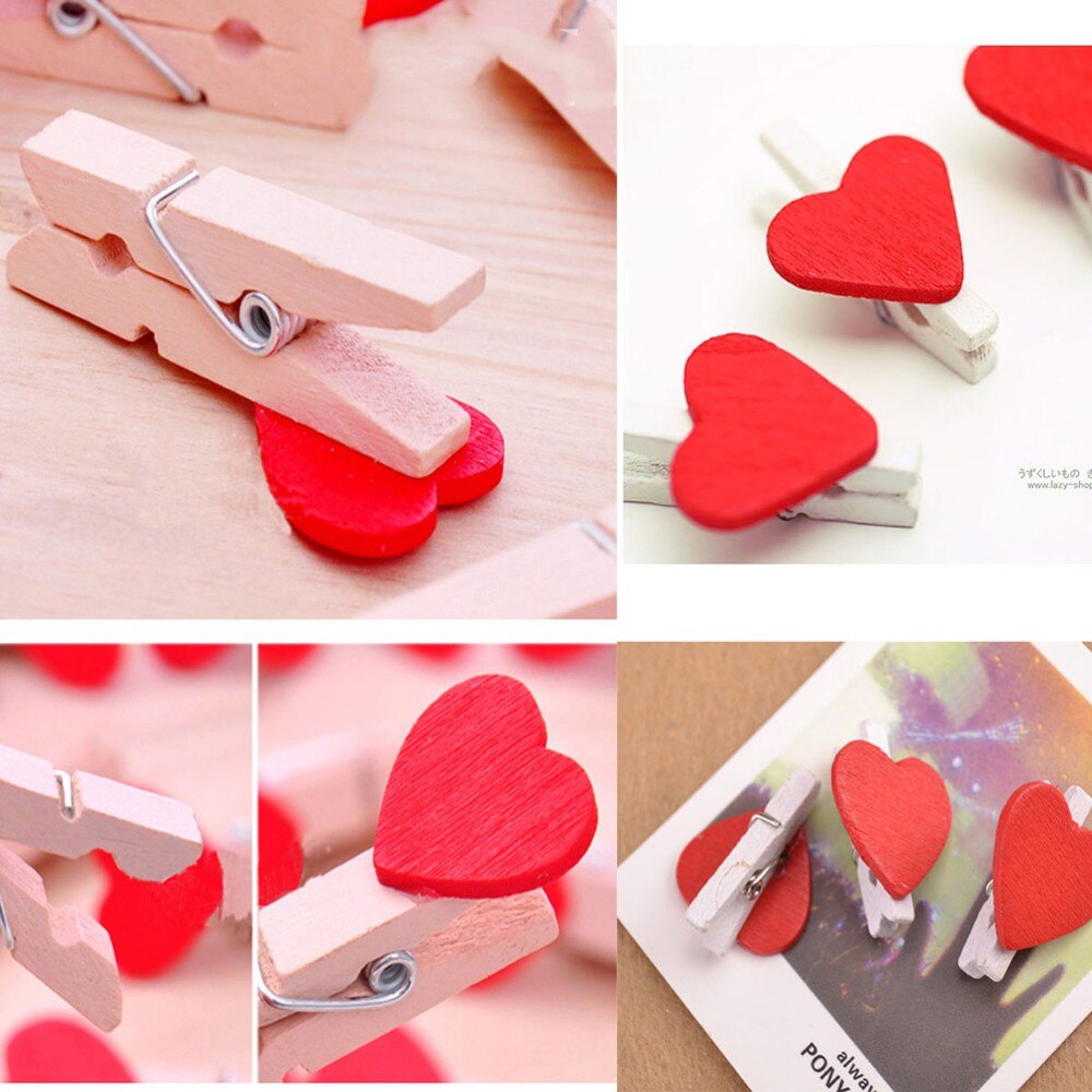 100 stuks Mini Hart Liefde Houten Kleding Fotopapier Peg Pin Wasknijper Craft Postcard Clips Thuis Bruiloft Decoratie