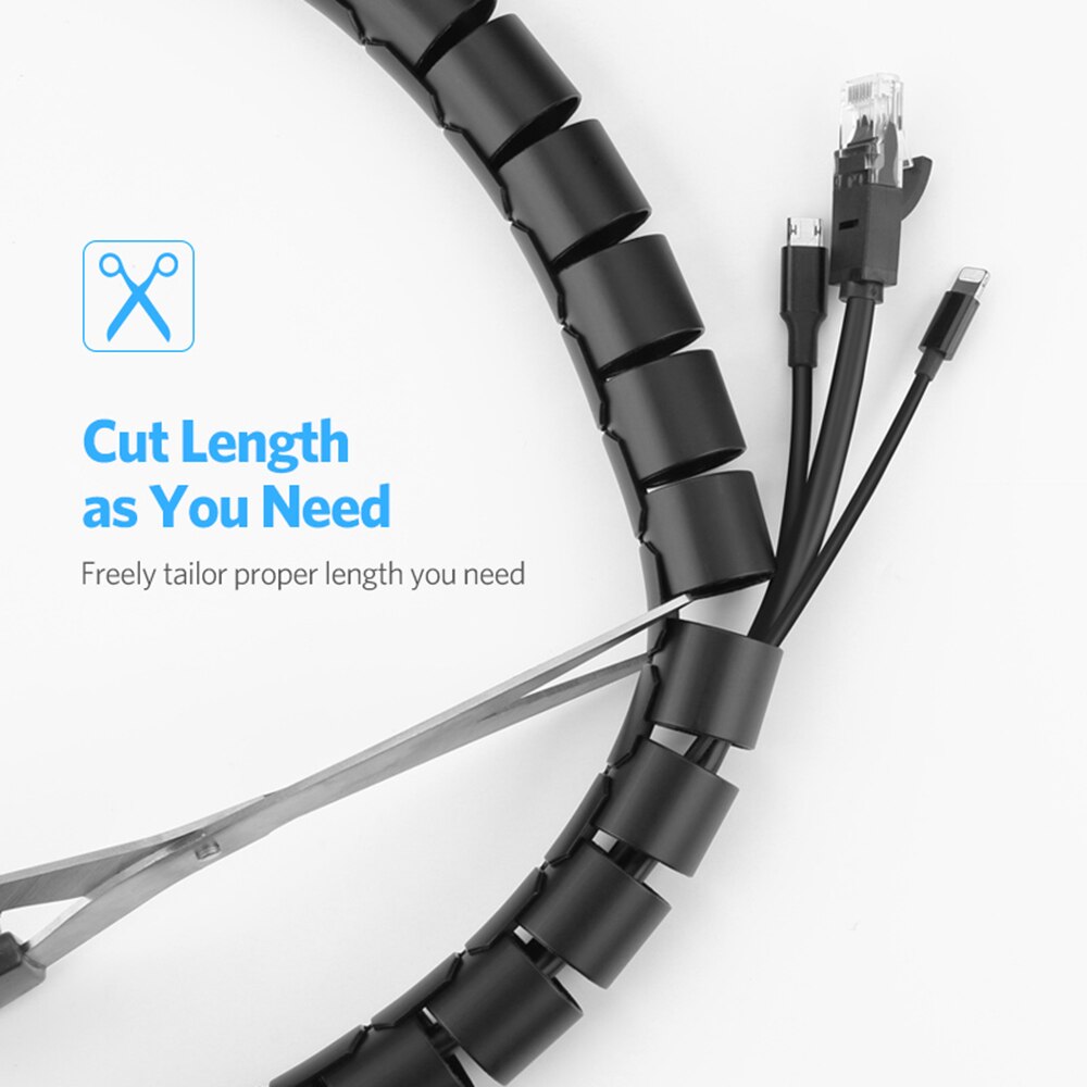 2M 16/10mm Flexible Spiral Cable Wire Protector Cable Organizer Computer Cord Protective Tube Clip Organizer Management Tools