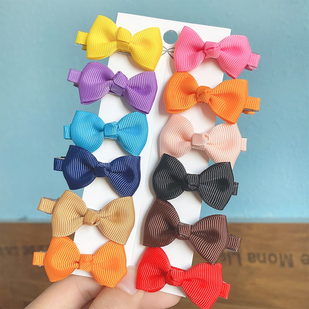 Nœuds de cheveux en ruban gros-grain avec pince pour filles mignonnes, Mini épingles colorées, Barrettes pour enfants, accessoires pour cheveux, 12 pièces: 4