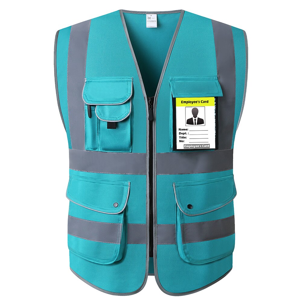Construction Safety Vest Reflective Work For Men Women Hi Vis Vest With Reflective Stripes Safety Vest Pockets And Zipper: Lake Blue / S-Chest 112cm