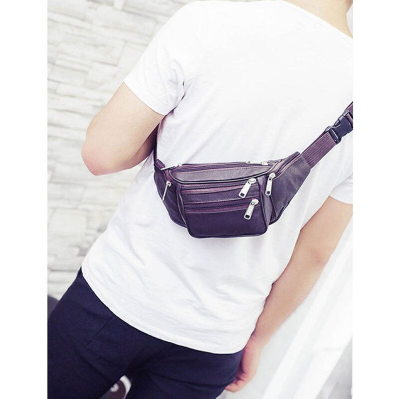 Style Men Leather Casual Fanny Pack Waist Belt Bag Purse Hip Pouch Travel Sports Waist Packs