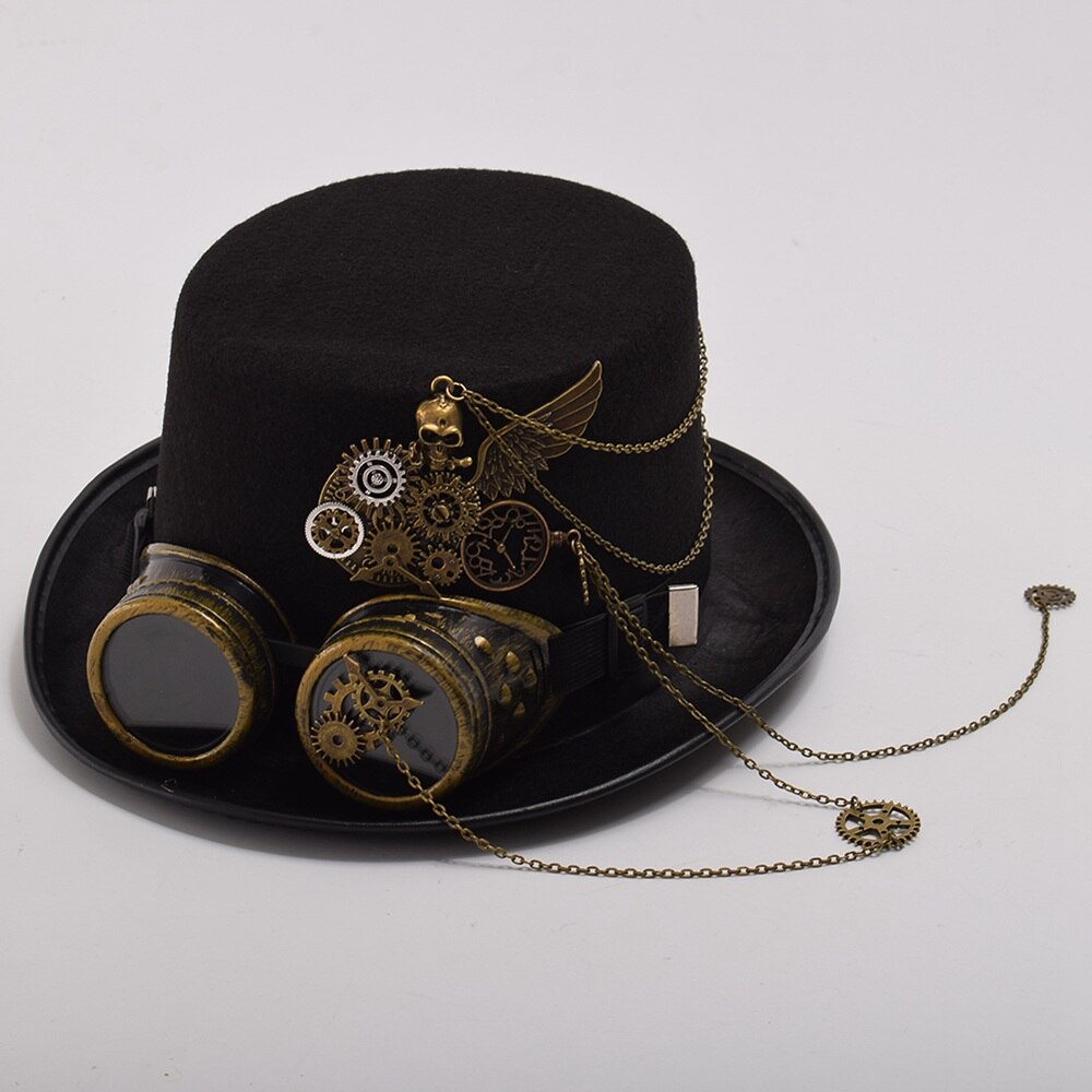 Chapeau gothique unisexe noir avec ailes de crâne, accessoires de fête Steampunk Vintage: 59-61cm Head