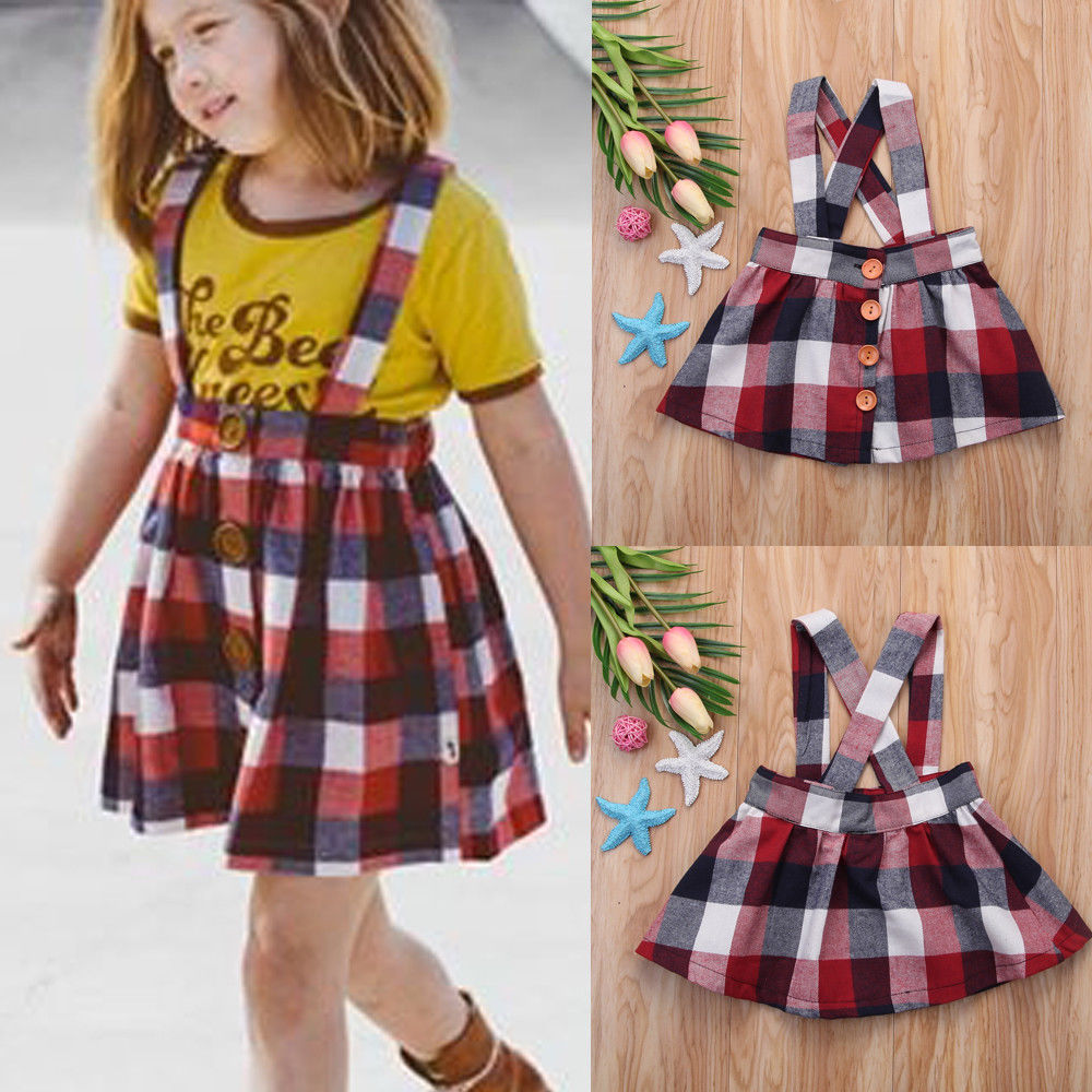 0-4Y Kids Baby Little Girl Skirt Baby Girl Princess Vintage Red Plaid Straps Skirts Cotton Clothes Outfits Girl Skirt