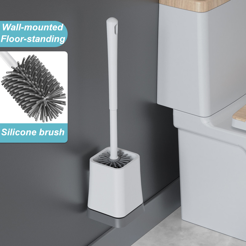 Wall Hung Silicone Toilet Brush Round/square Bathroom Floor Brush with Waterproof Brush Stand Cleaning Toilet Tools: Square