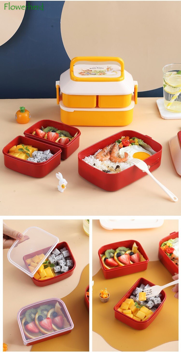 Bento Lunch Box Salad Container for Lunch 52/35oz BPA Free Leak Proof Salad Dressing Container Smart Lock Reusable Spork Spoon
