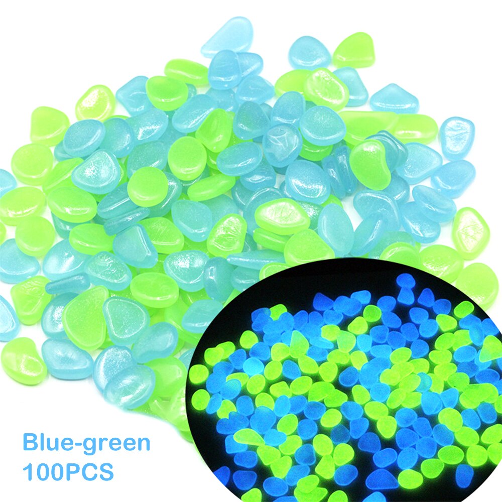 Glow In The Dark Garden Pebbles Glow Stones Rocks For Walkways Garden Path Patio Lawn Garden Yard Decoration Stone Ornament: 100 cs Blue Green