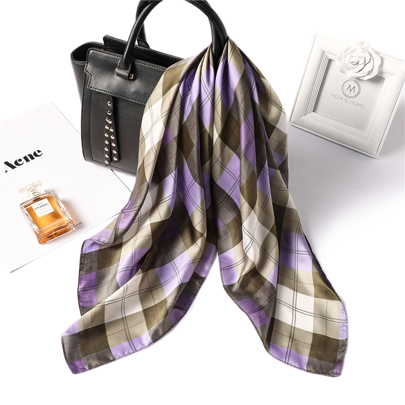 Zomer Vrouwen Sjaal Mode Plaid Print Zijden Sjaals Vierkante Kleine Size Haar Neck Bandana Sjaals Foulard: FJ80-3